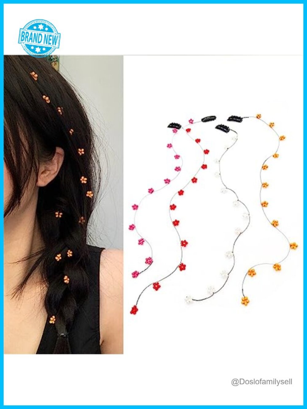 4 PCS Flower Hair Chain Resin Tassel Invisible Insert Hairpins BB Clip Headdress
